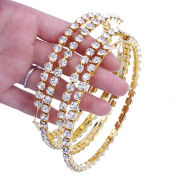 Wholesales metal hip hop gold silver big hoop dangle crystal rhinestones hoop gemstone hoop earring for women